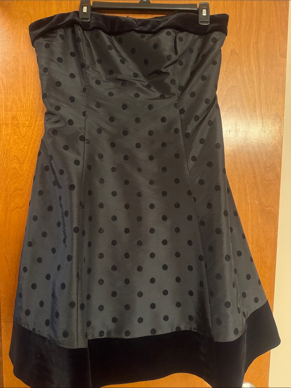 Black Velvet Polka Dot Strapless A-Line Mini Dress